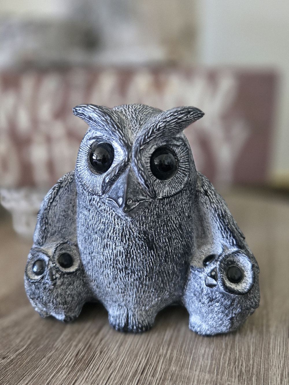 Vintage Wolf Original Owl Family Figurine | Canadian Made Stone-Look Statue